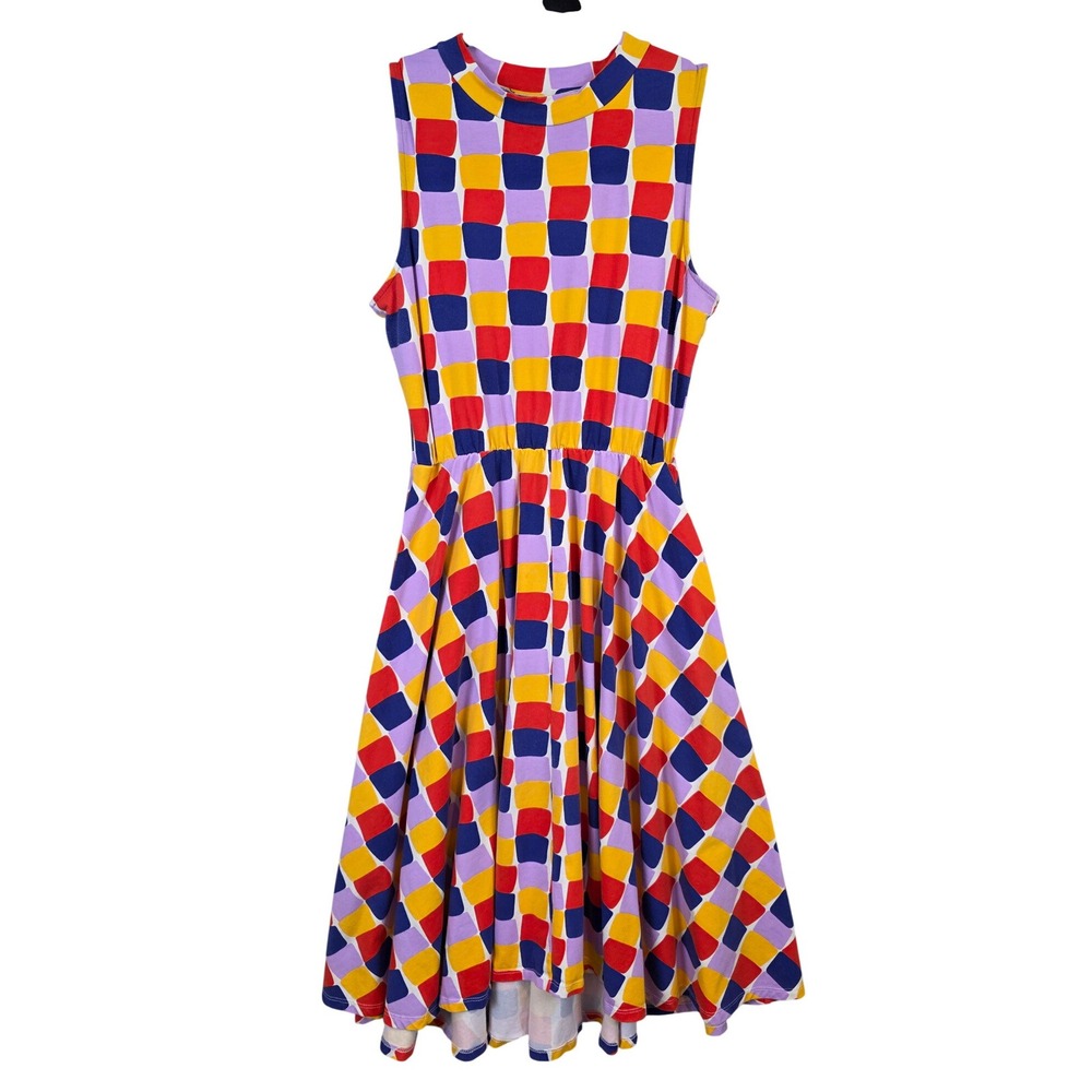 Nooworks Sleeveless Check Midi Dress in Red, Yellow, Blue, Purple